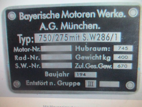 Typenschild schild bmw 75 - schild,