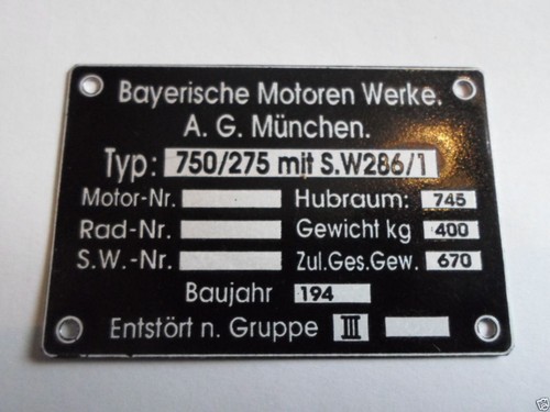 Typenschild bmw 750 275 - typenschild,